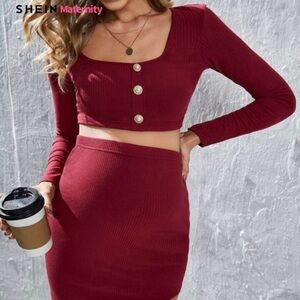 SHEIN Maternity Wine Red Skirt Set size Medium
